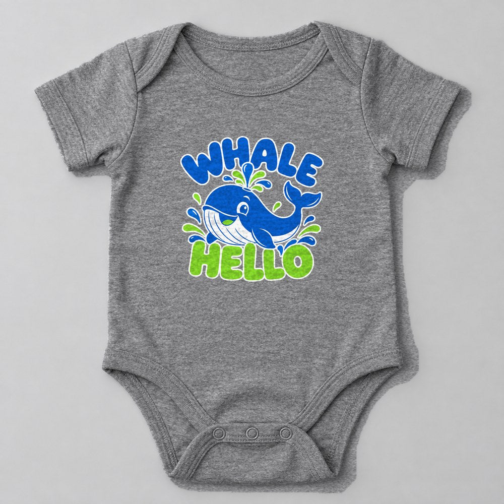 Whale Hello Baby Onesie in Heather Grey