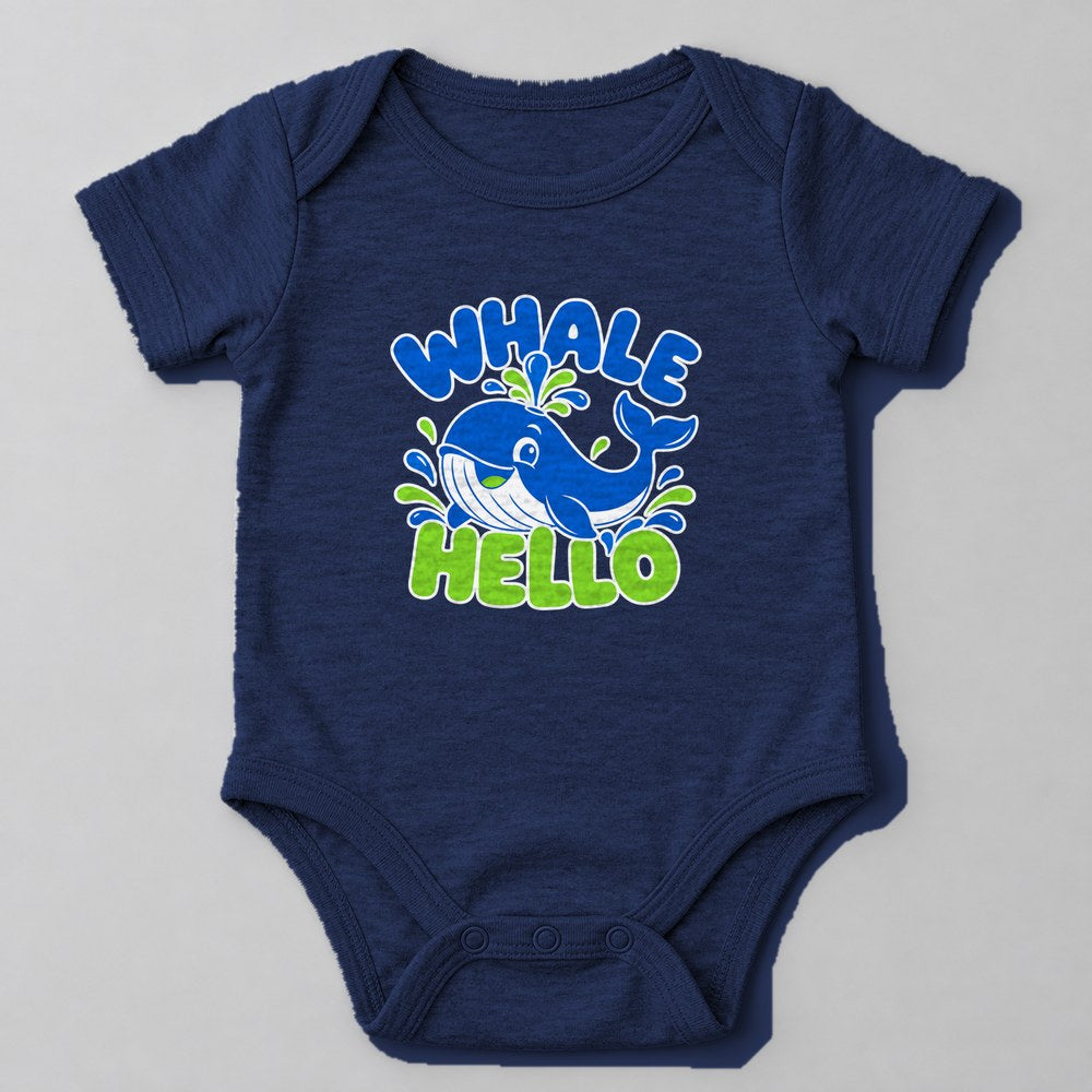 Whale Hello Baby Onesie in Navy