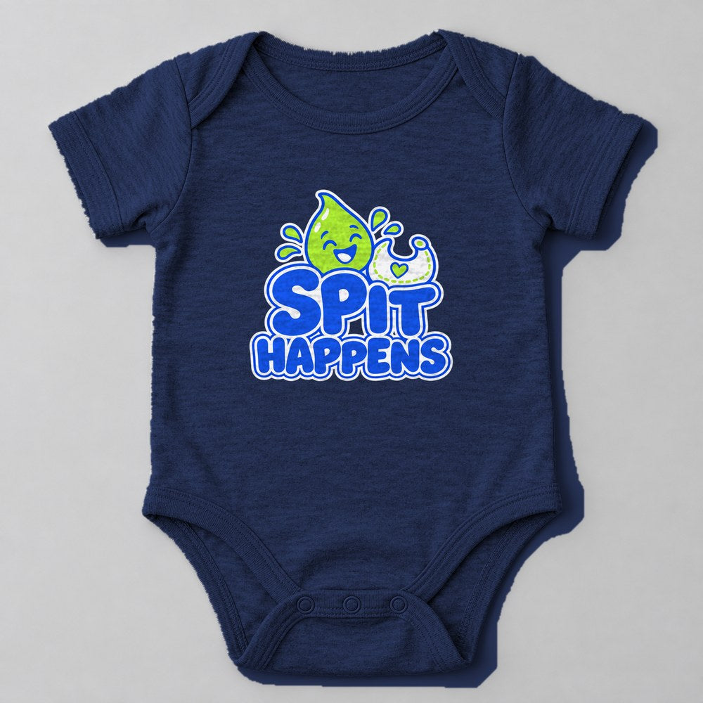 Spit Happens Baby Onesie in Navy