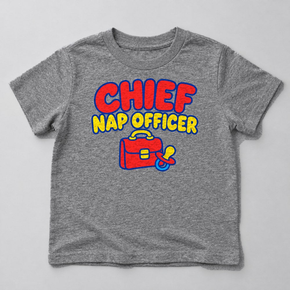 Chief Nap Officer Kids T-Shirt in Heather Grey