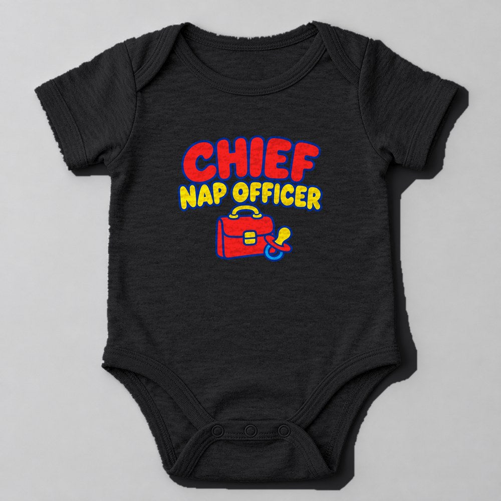 Chief Nap Officer Baby Onesie in Black