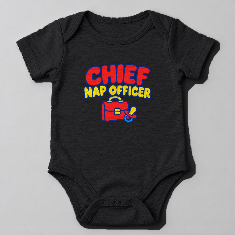 Chief Nap Officer Baby Onesie in Black
