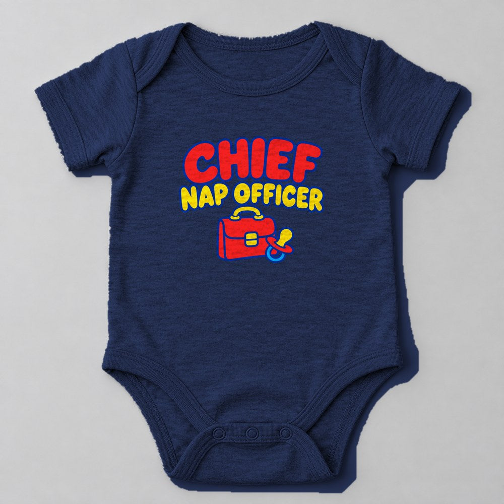 Chief Nap Officer Baby Onesie in Navy