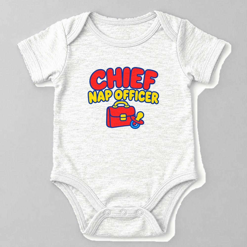 Chief Nap Officer Baby Onesie in White