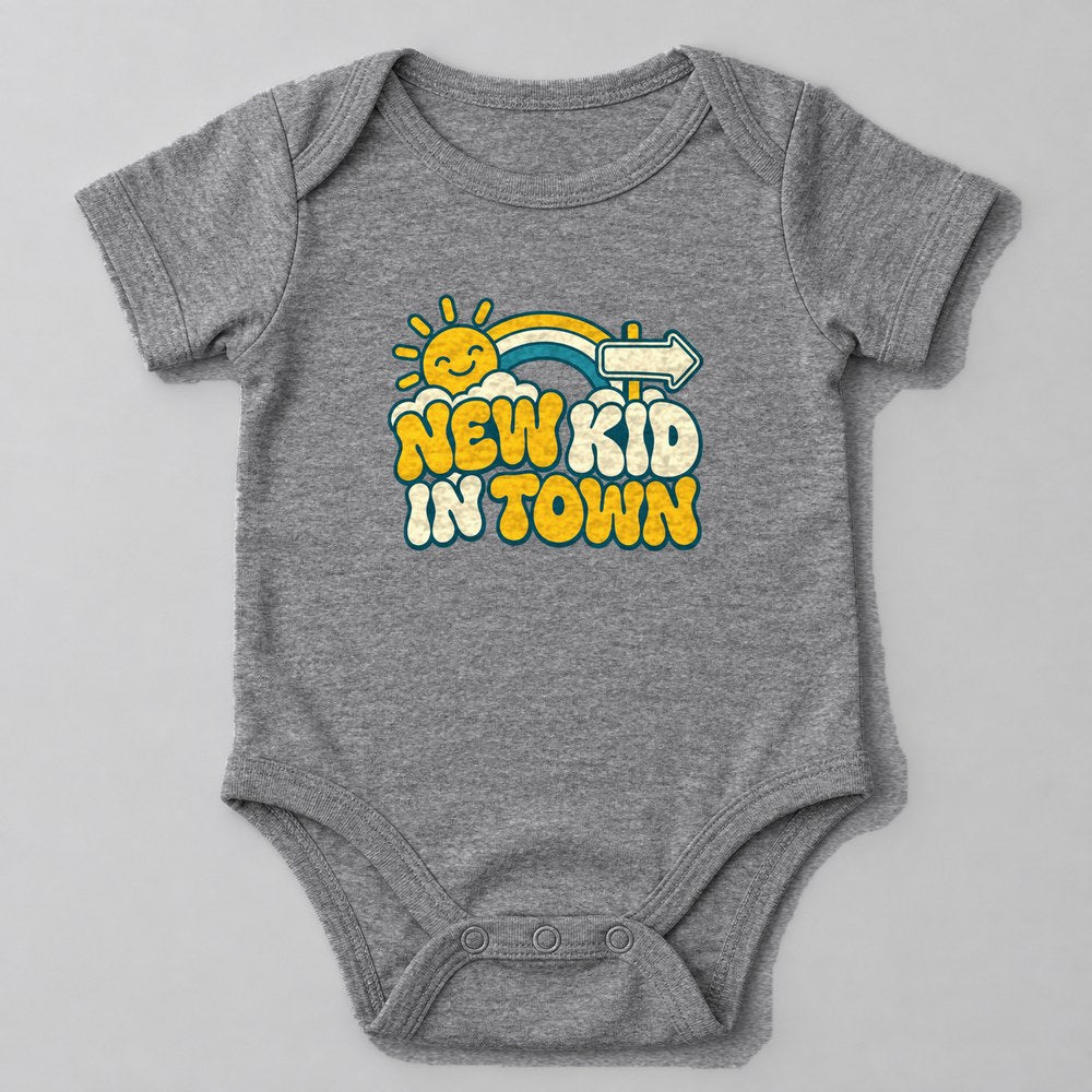 New Kid in Town Baby Onesie in Heather Grey