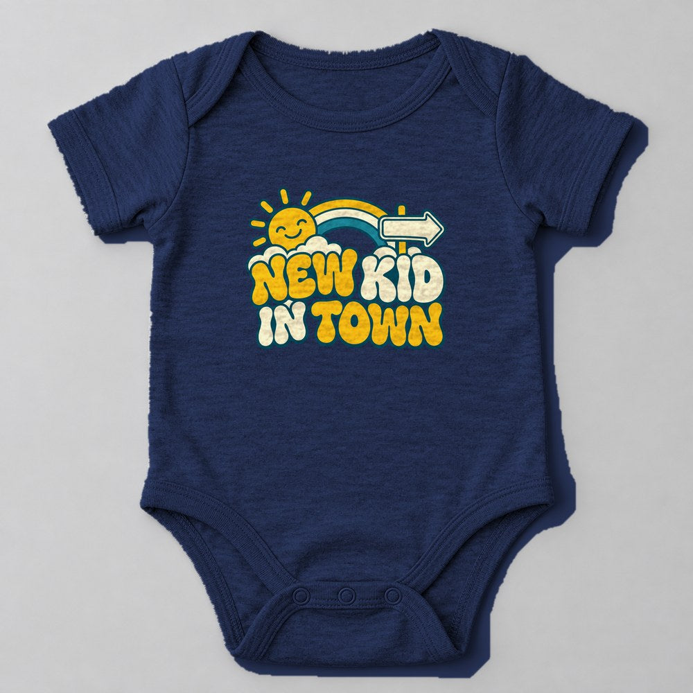 New Kid in Town Baby Onesie in Navy