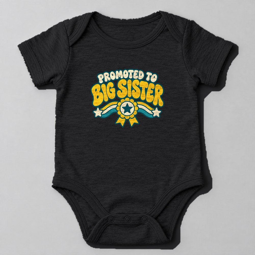 Promoted to Big Sister Baby Onesie in Black