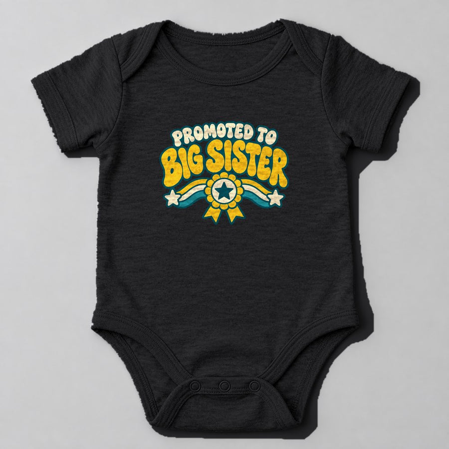 Promoted to Big Sister Baby Onesie in Black