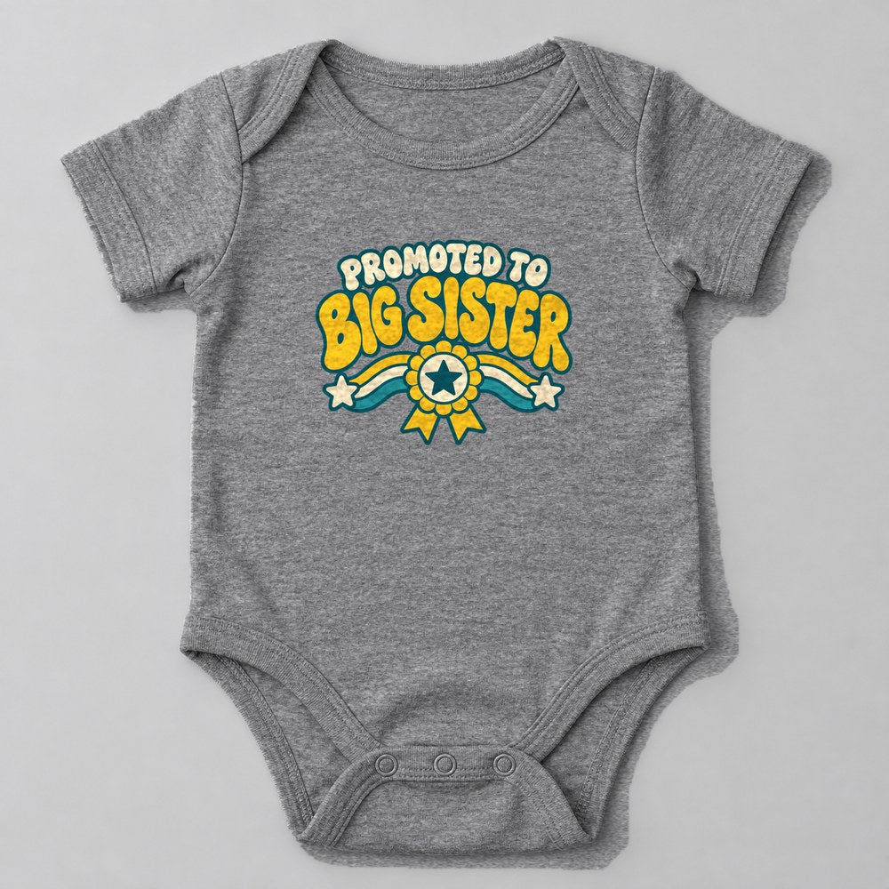 Promoted to Big Sister Baby Onesie in Heather Grey