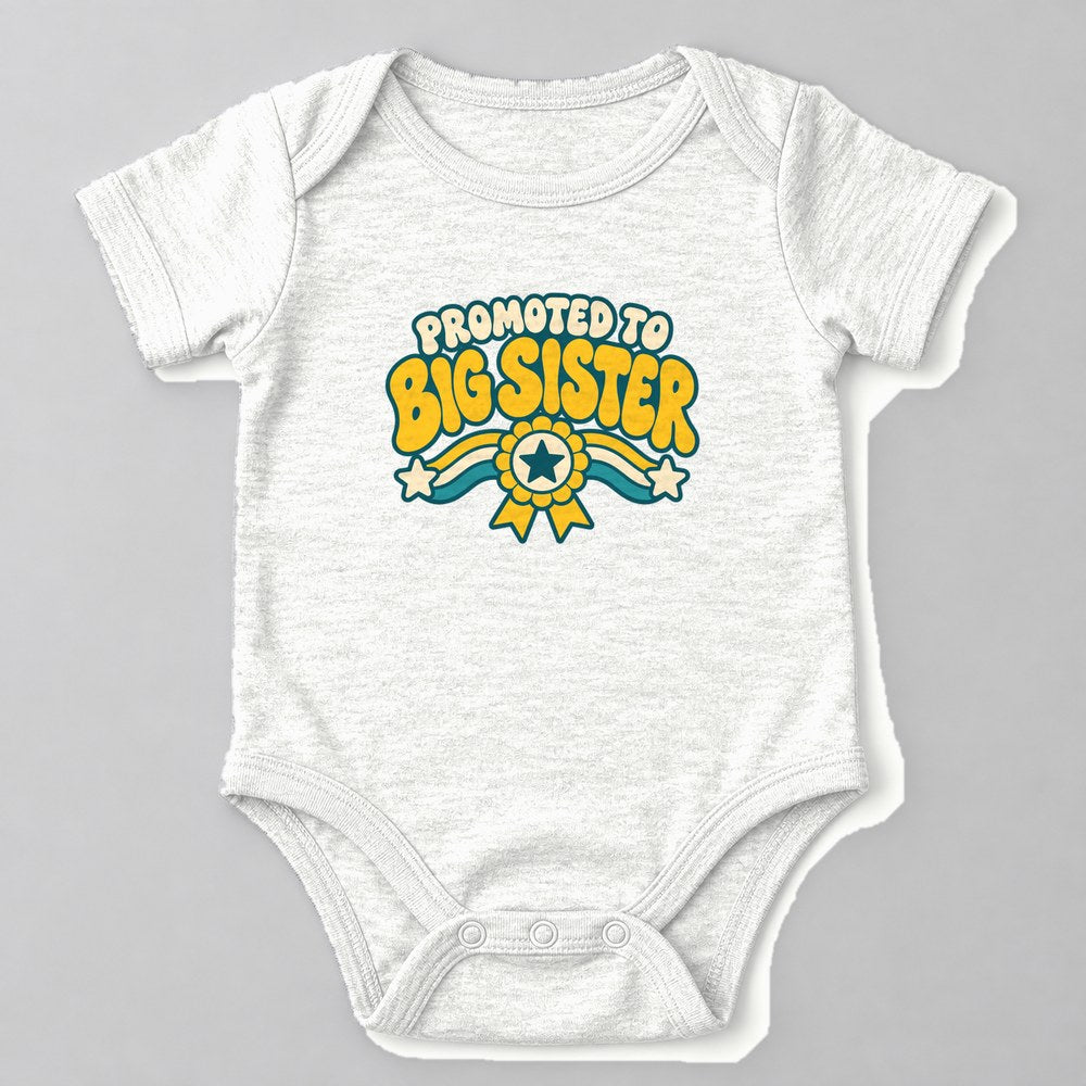 Promoted to Big Sister Baby Onesie in White