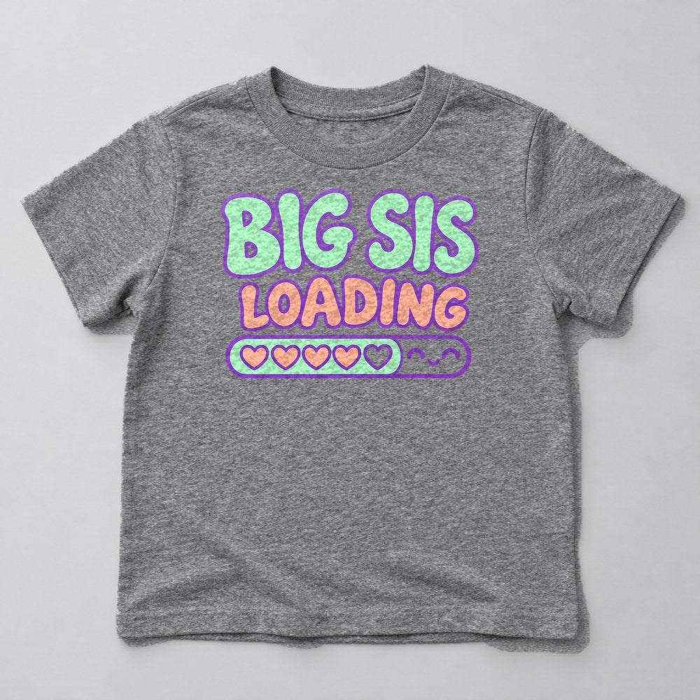 Big Sis Loading Kids T-Shirt in Heather Grey