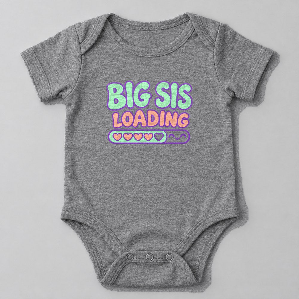 Big Sis Loading Baby Onesie in Heather Grey