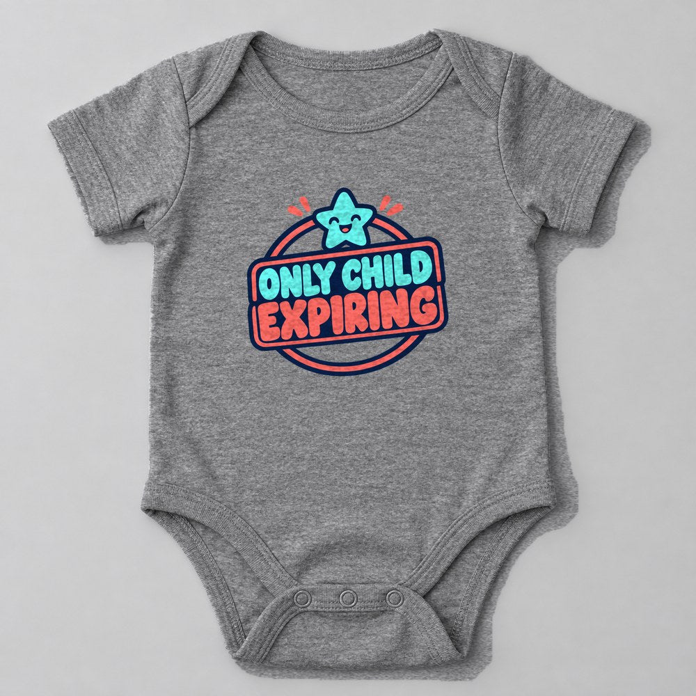 Only Child Expiring Baby Onesie in Heather Grey