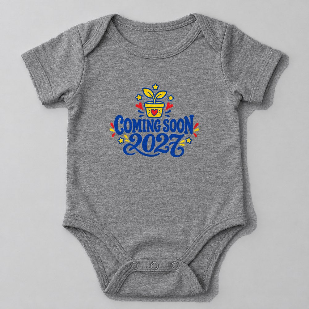 Coming Soon 2027 Baby Onesie in Heather Grey
