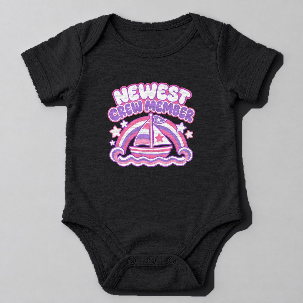 Newest Crew Member Baby Onesie in Black