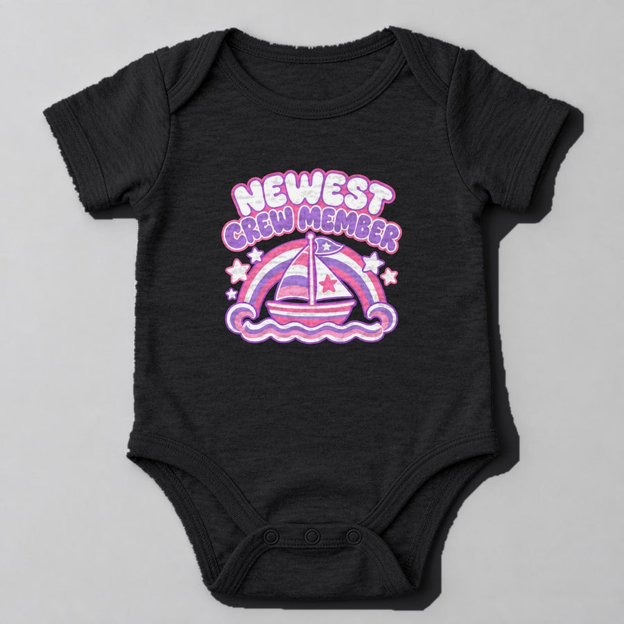 Newest Crew Member Baby Onesie in Black