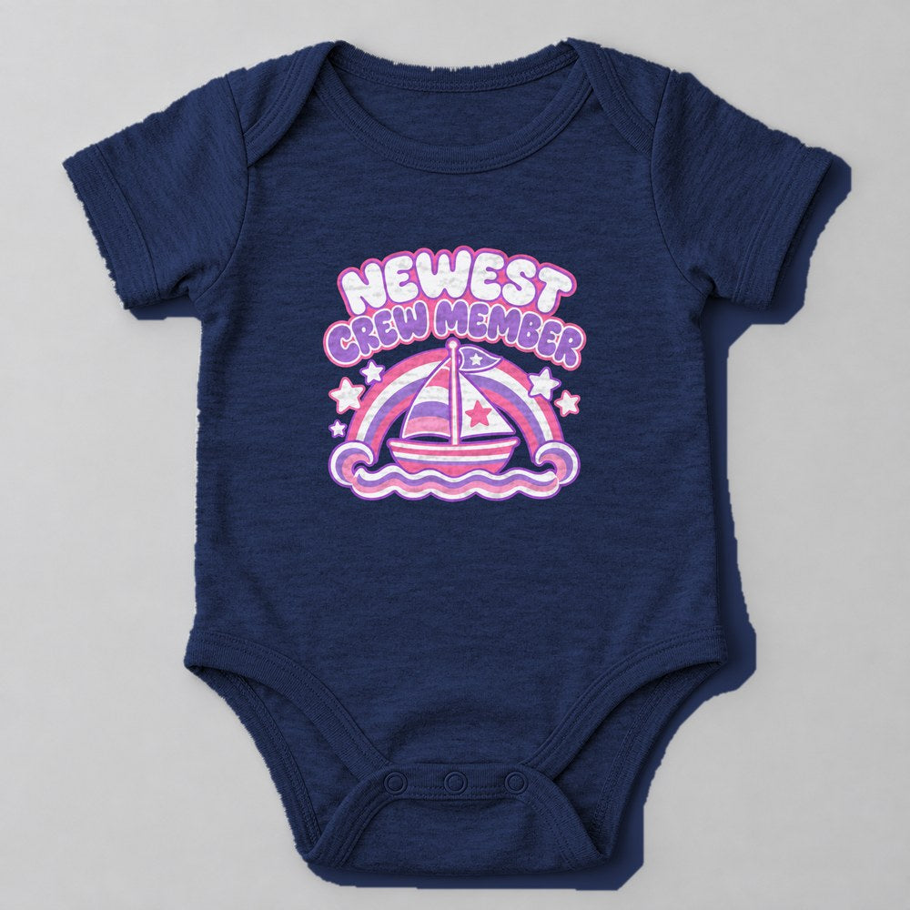 Newest Crew Member Baby Onesie in Navy