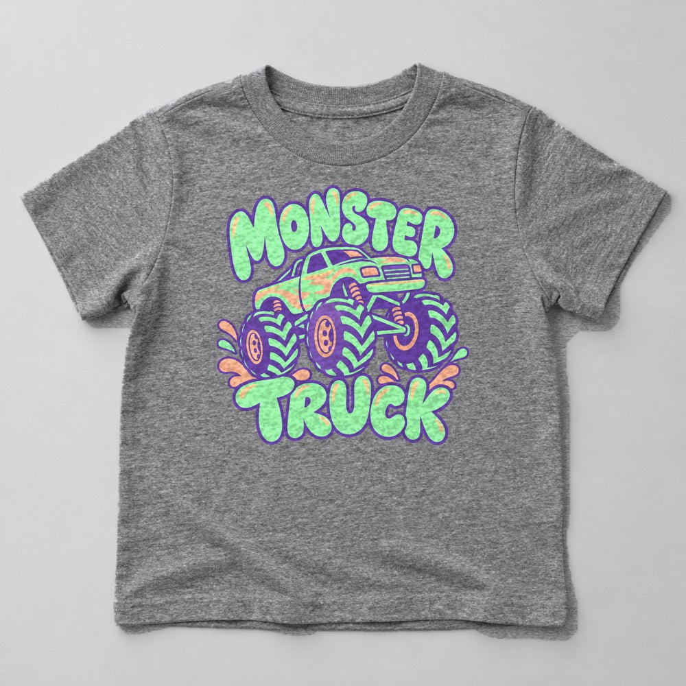 Monster Truck Kids T-Shirt in Heather Grey