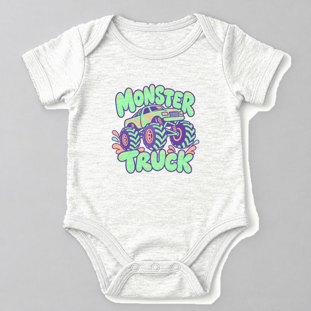 Monster Truck Baby Onesie in White