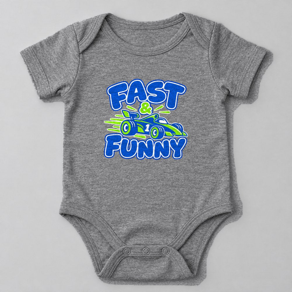 Fast & Funny Baby Onesie in Heather Grey