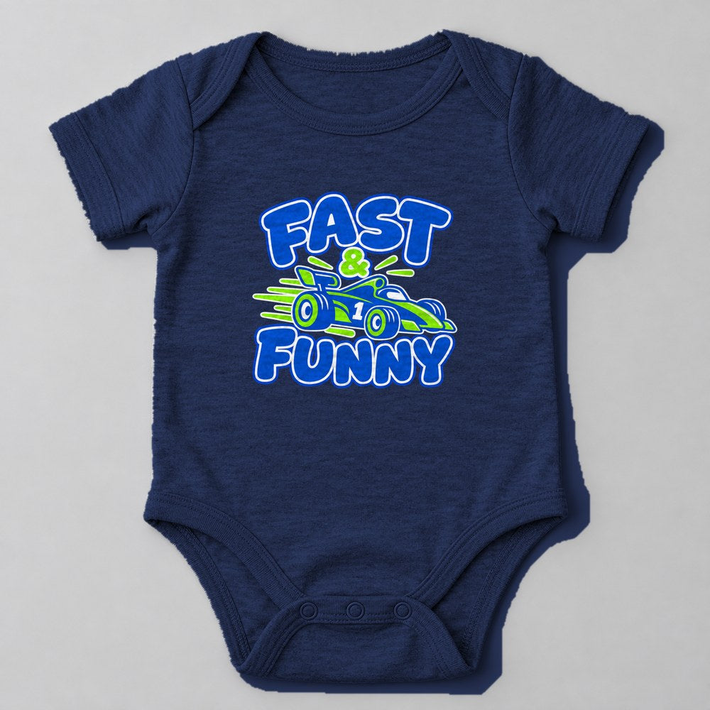 Fast & Funny Baby Onesie in Navy