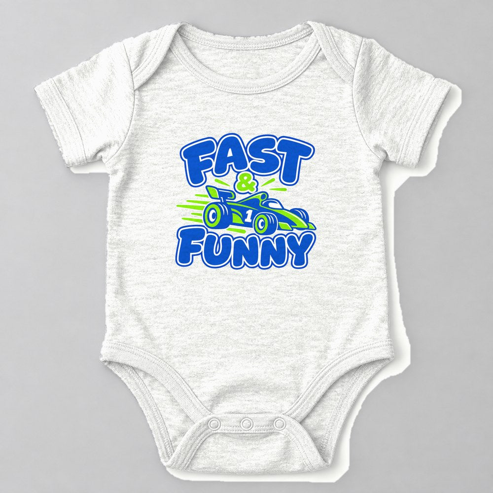 Fast & Funny Baby Onesie in White