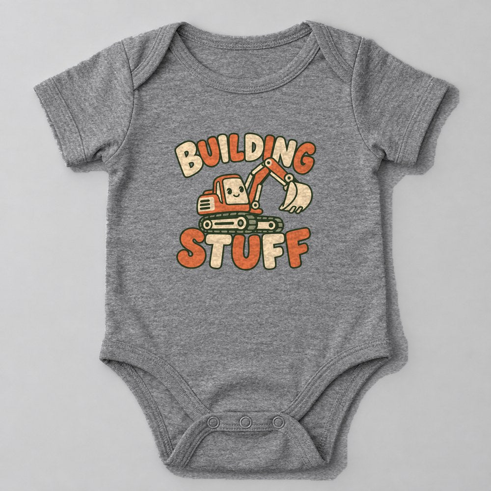 Building Stuff Baby Onesie in Heather Grey