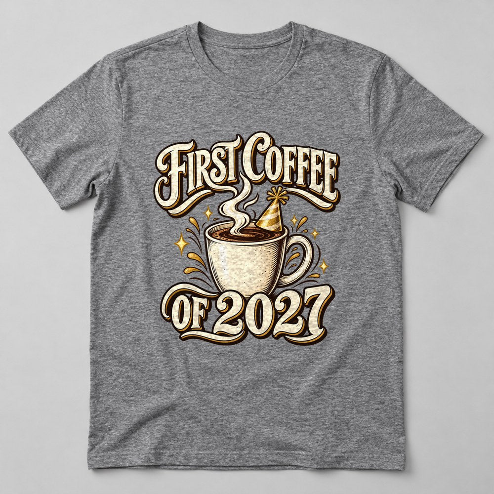 First Coffee of 2027 T-Shirt in Heather Grey