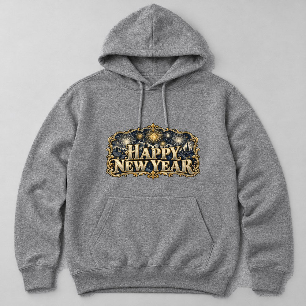 Happy New Year Hoodie in Heather Grey