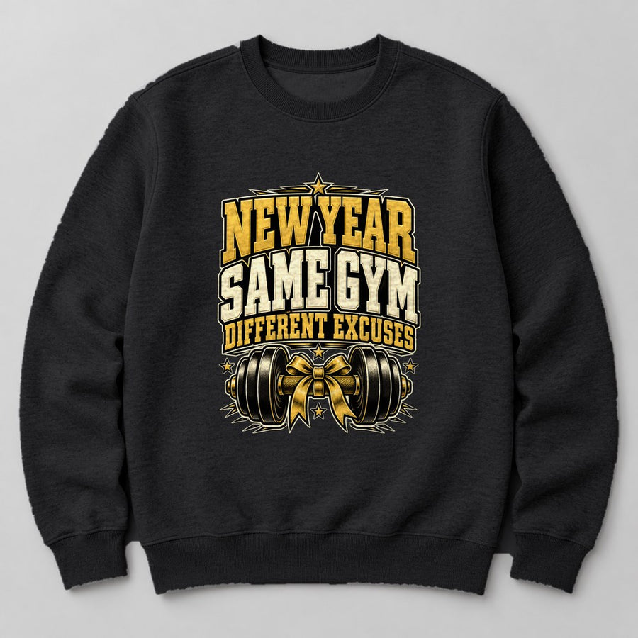 New Year Same Gym Different Excuses Sweatshirt in Black