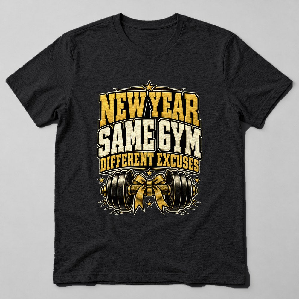 New Year Same Gym Different Excuses T-Shirt in Black