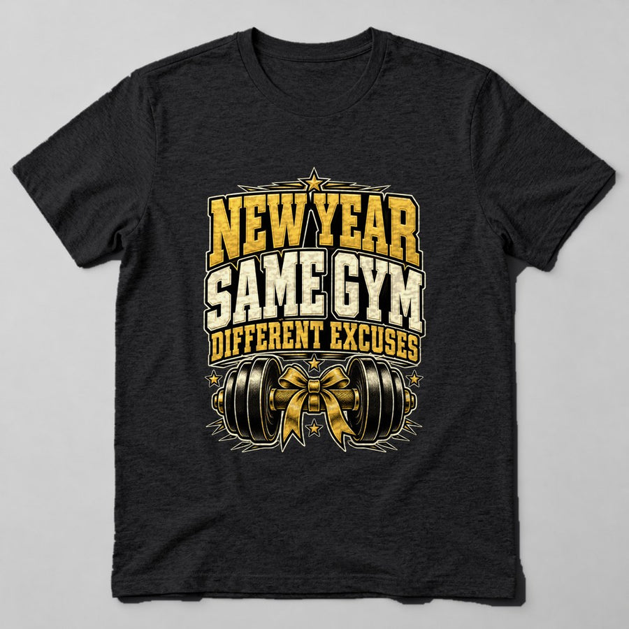 New Year Same Gym Different Excuses T-Shirt in Black