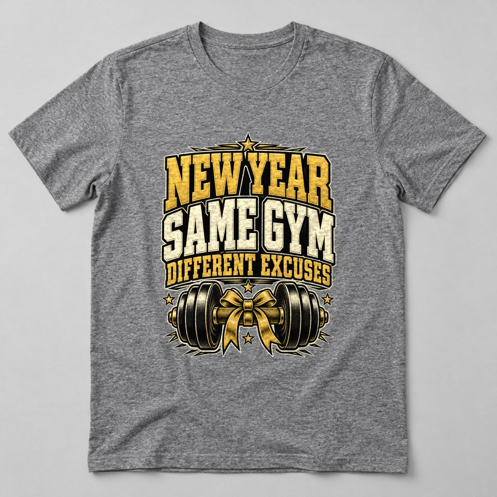 New Year Same Gym Different Excuses T-Shirt in Heather Grey