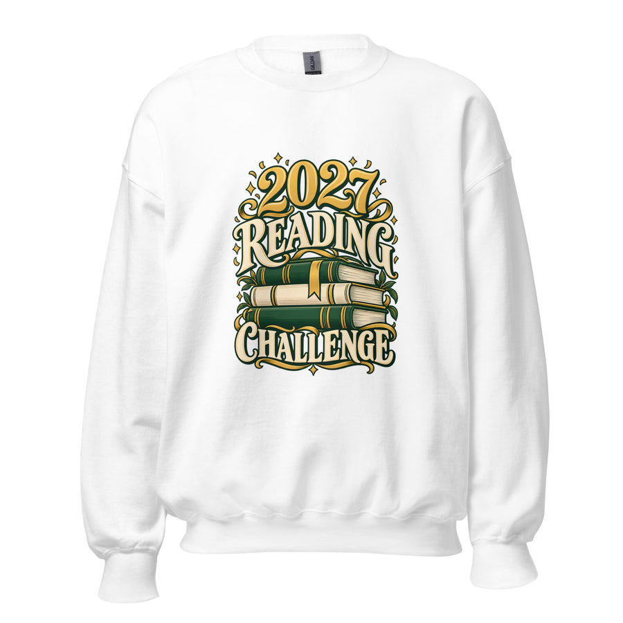 2027 Reading Challenge Crewneck Sweatshirt in White — official front print preview