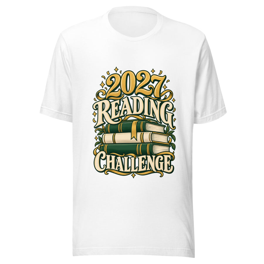 2027 Reading Challenge T-Shirt in White — official front print preview