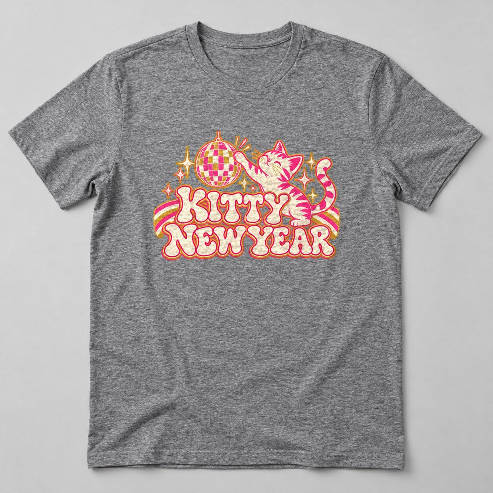 Kitty New Year T-Shirt in Heather Grey