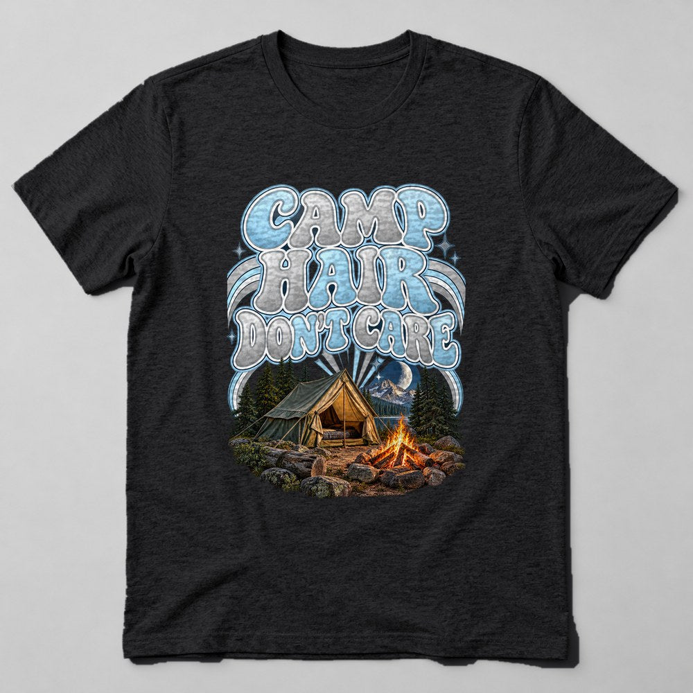 Camp Hair Don't Care T-Shirt in Black