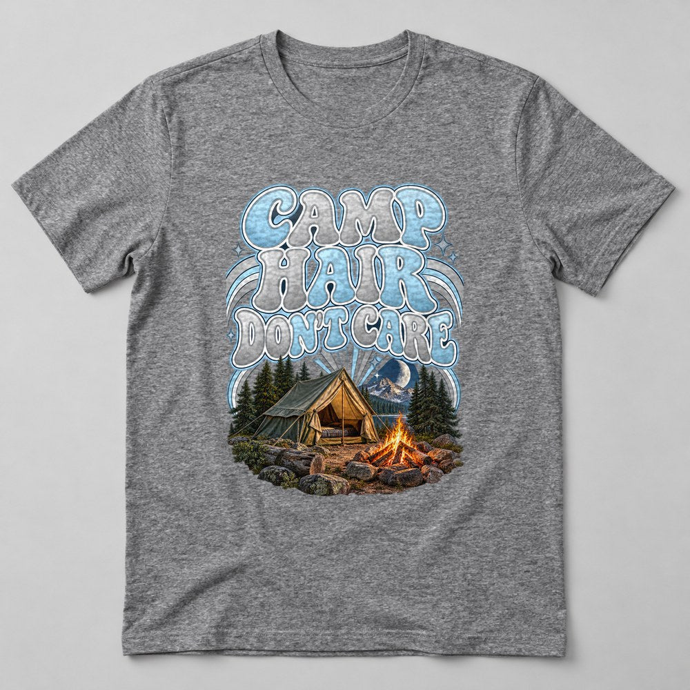 Camp Hair Don't Care T-Shirt in Heather Grey