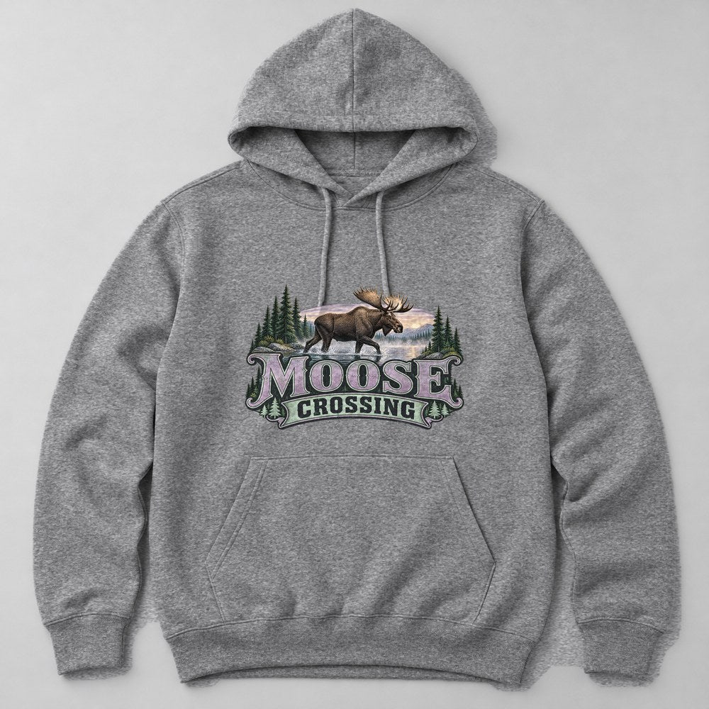 Moose Crossing Hoodie in Heather Grey