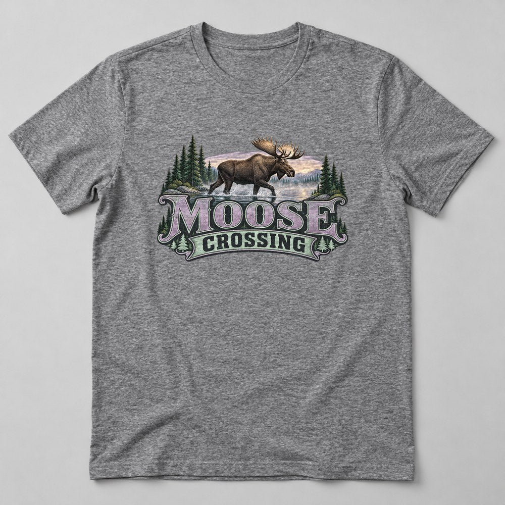 Moose Crossing T-Shirt in Heather Grey