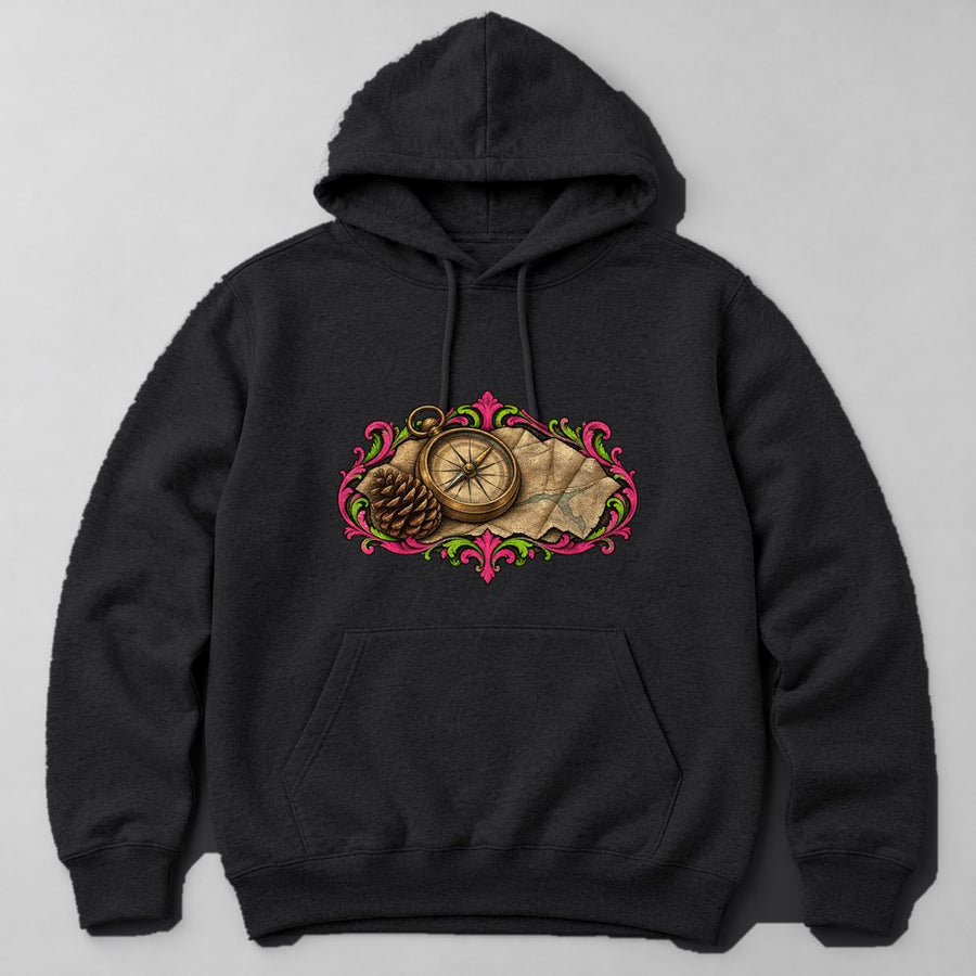 Compass Map Hoodie in Black