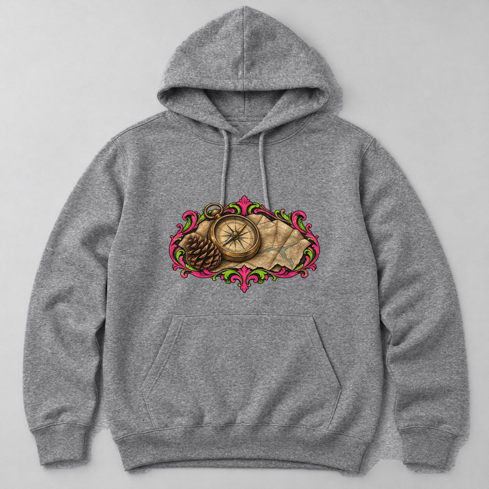 Compass Map Hoodie in Heather Grey
