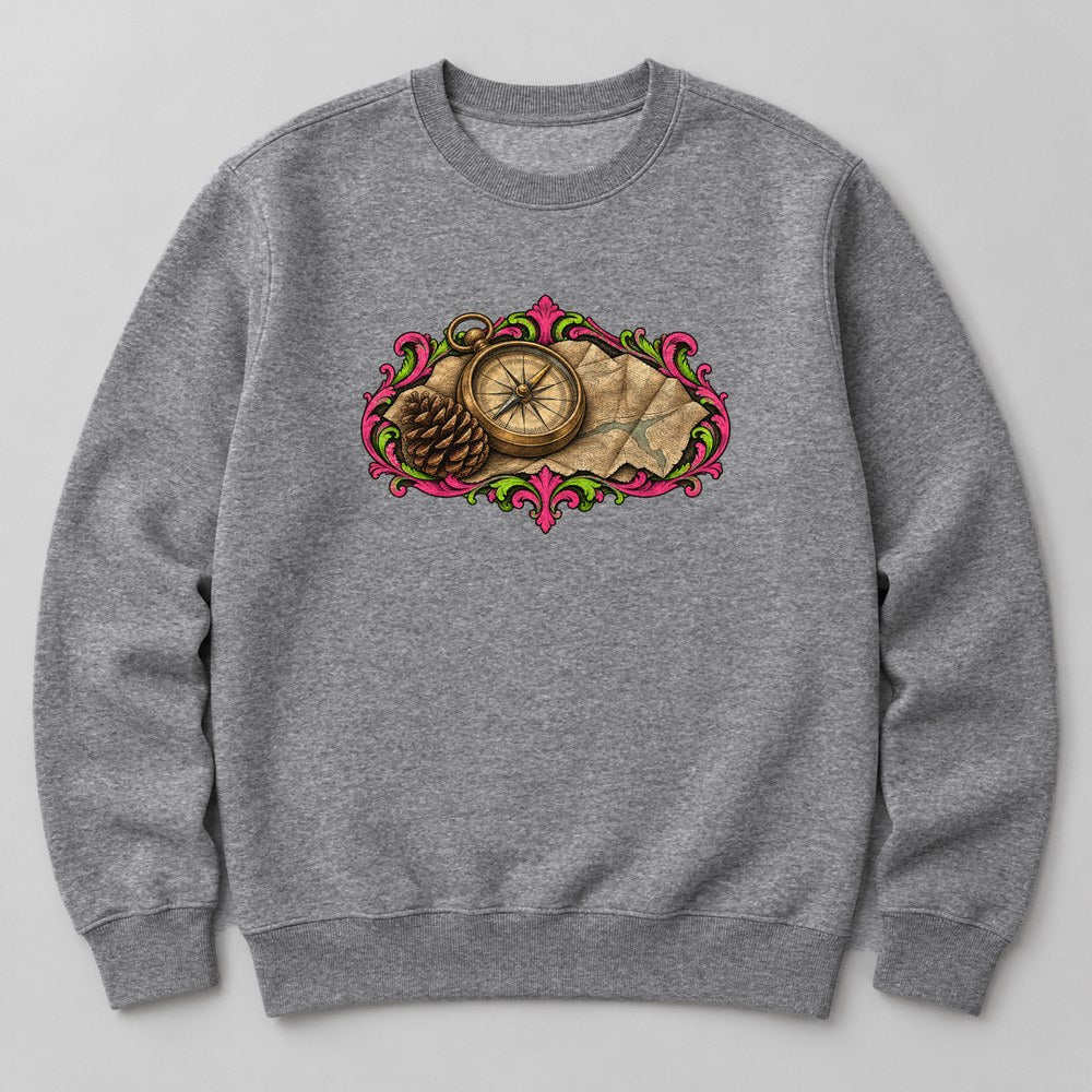 Compass Map Sweatshirt in Heather Grey