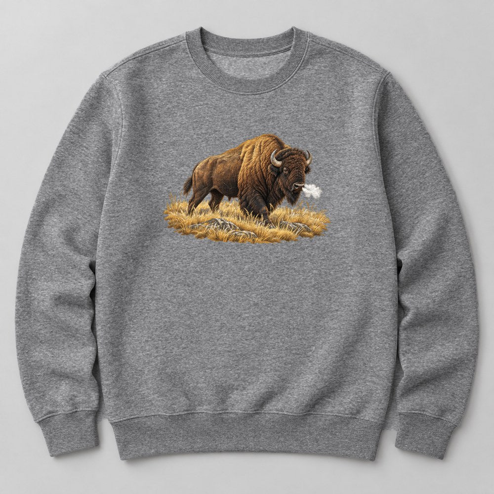Bison Yellow Grass Sweatshirt in Heather Grey