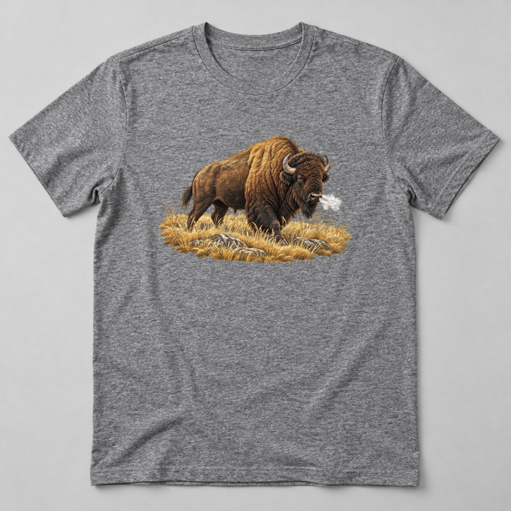 Bison Yellow Grass T-Shirt in Heather Grey