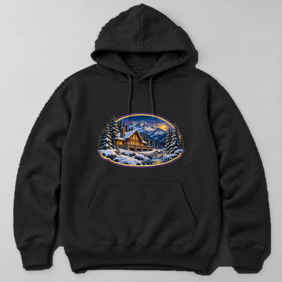 Pine Cabin Snow Hoodie in Black