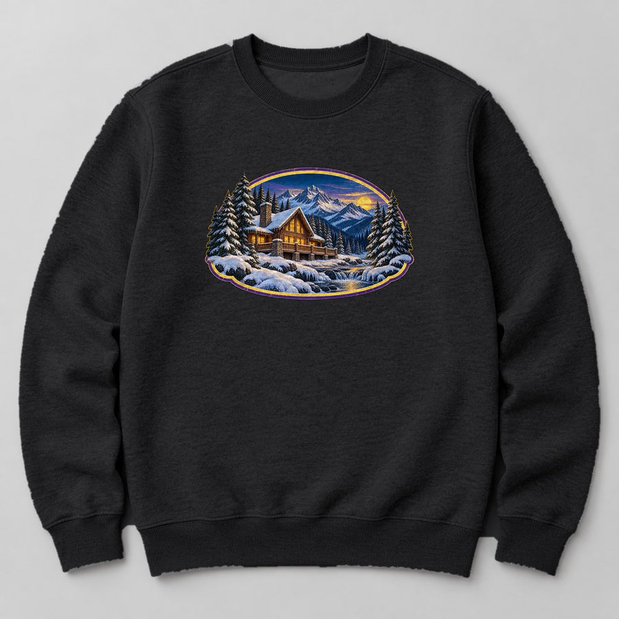 Pine Cabin Snow Sweatshirt in Black