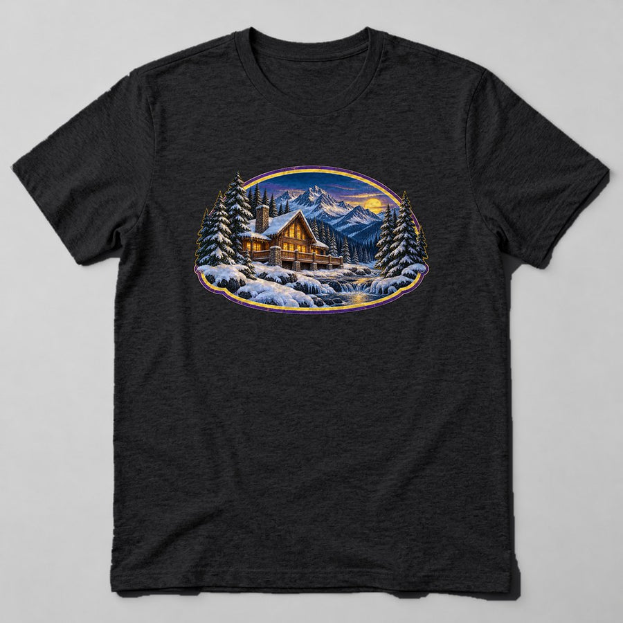 Pine Cabin Snow T-Shirt in Black