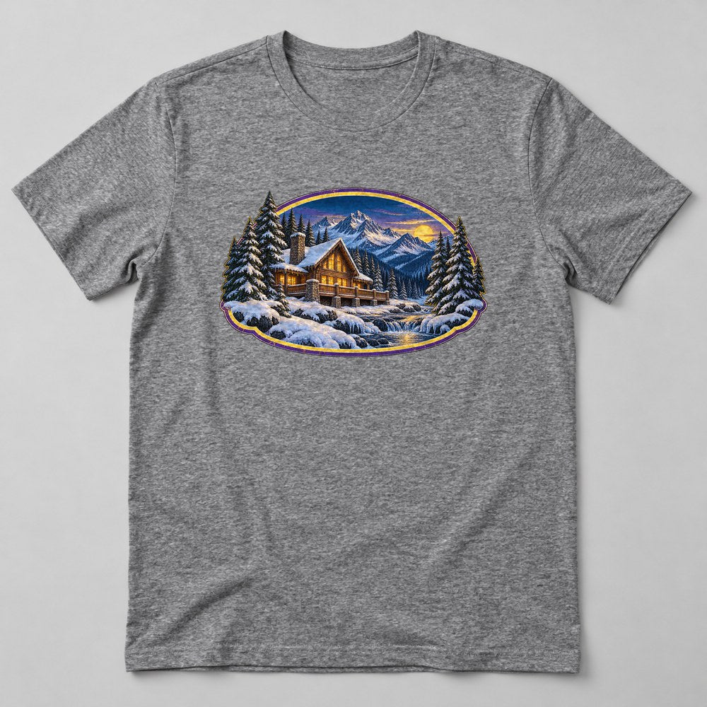 Pine Cabin Snow T-Shirt in Heather Grey