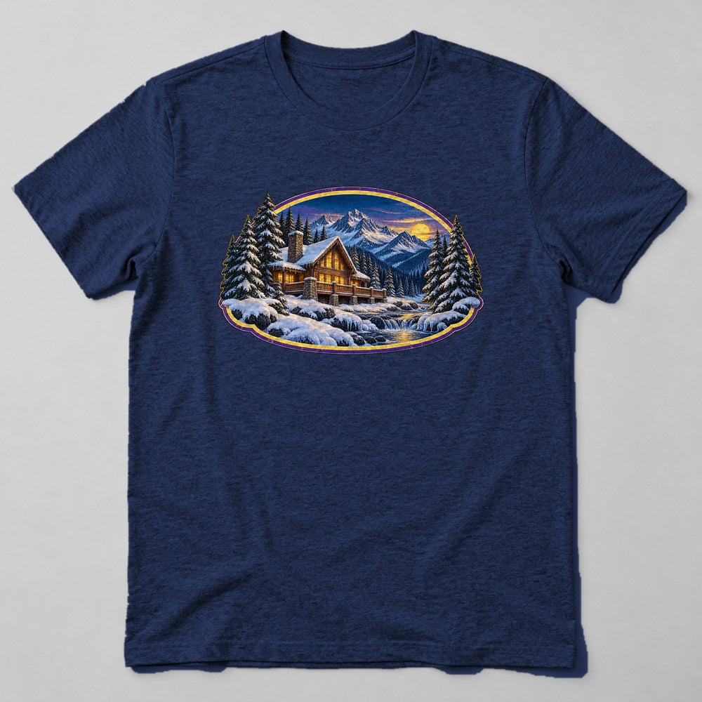 Pine Cabin Snow T-Shirt in Navy